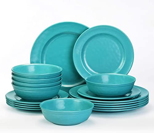 TP 18-Piece Dinnerware Set, Melamine Dishes Set with Bowls and Plates, Service for 6, Non-breakable Lightweight Dining Tableware, Teal by TastePrime