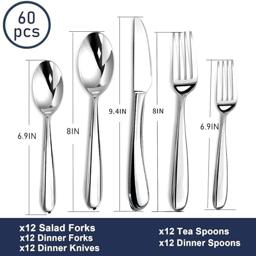 Heavy Duty Silverware Set for 12, Stainless Steel Flatware Cutlery Set - Image 5