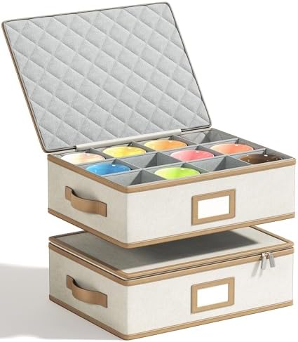 Mug Storage Box, Hard Shell China Organizer with Dividers, Beige, 2 Peice by Unknown