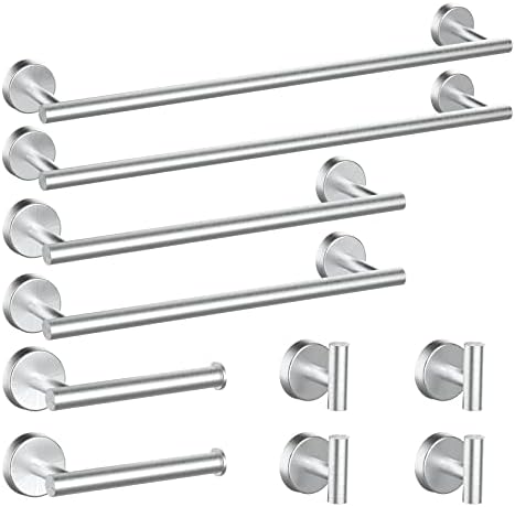 Newfun 10Pcs Brushed Nickel Bathroom Hardware Set - Includes 24&18inch Towel Bar, Robe Hook, Toilet Paper Holder, 2 Pack 5 Piece Bathroom Accessories Set Stainless Steel Wall Mounted by Newfun