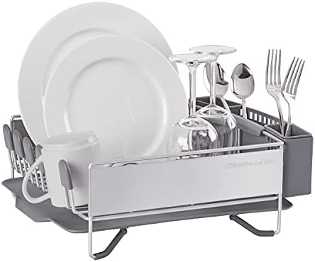KitchenAid Compact Space Saving, Dish Rack with Removable Flatware Caddy and Angled Self Draining Drainboard, Satin Gray, 15-Inch-by-13.25-Inch - Image 2