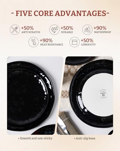 Famiware Porcelain Dinnerware Set for 4, 16-Piece, Glossy-black - Image 6