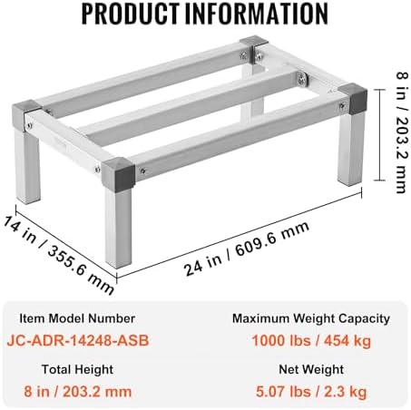 VEVOR Aluminum Dunnage Rack, 24” x 14” Commercial Food Floor Rack, 8” Off the Floor, 1000 lbs Capacity Adjustable Aluminum Storage, for Storage in Restaurants, Kitchens, Garages and Vehicles - Image 7