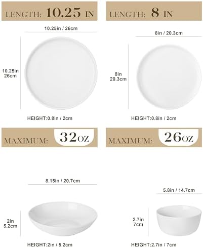 MALACASA 24-Piece Dinnerware Set for 6, White Porcelain Dishes - Image 2