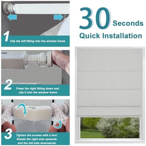 Changshade No Drill Roman Shades Cordless Blinds Blackout for Indoor Windows, Room Darkening Black Out Tension Rod No Hardware No Tools Inside Mount,Shade Size 32 Inch Wide 64 Inch High,Light Grey - Image 4