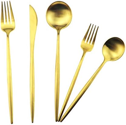 5-Piece 18/10 Stainless Steel Matte Gold Flatware Set - Dishwasher Safe, Perfect for Home, Office, or Travel - Image 7