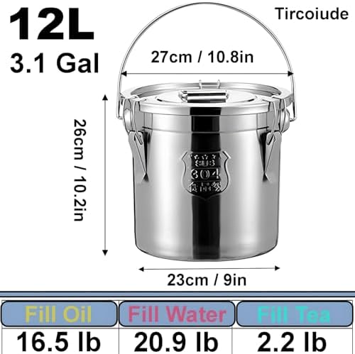 304 Stainless Steel Flour Canister, 12L/3.1 Gal, Handheld with Lids - Image 2