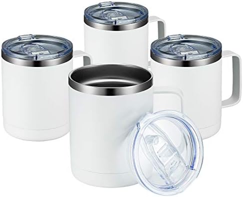MEWAY 12oz Coffee Mug With Handle 4 Pack Bulk,Stainless Steel Insulated Travel Tumblers With Sliding Lid,Double Wall Vacuum Camping Cup for Hot & Cold Drinks Tea (White,Set of 4) by MEWAY