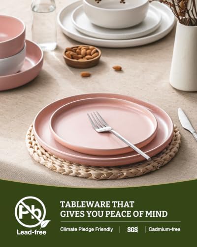 Famiware Milkyway 12-Piece Dinnerware Set, Matte Beige White & Light Pink - Image 5