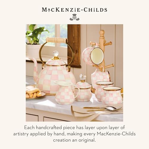 MACKENZIE-CHILDS Tea Kettle, 2 Quarts, Pink-and-White Rosy Check - Image 6