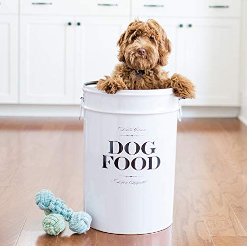 Harry Barker Bon Chien Dog Food Storage Canister – Medium 6.5 gallons, Airtight Stainless Steel Pet Food Container, Stylish Kitchen Counter Dog Kibble Storage with Easy-Open Lid - White - Image 4
