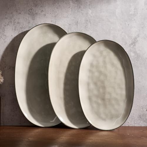 famiware Serving Platters Set of 3 Sizes - Oval, Light khaki by Famiware