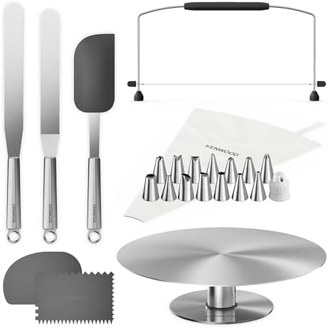 Kenwood KWSD100 Decorating Pastry Set, Stainless Steel Cake Tray, Spatulas, Piping Bag and Stainless Steel Sleeve for Decoration by Kenwood