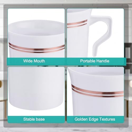 Bokon 100Pcs 8oz White Plastic Tea Cups with Handle & Spoon - Image 3
