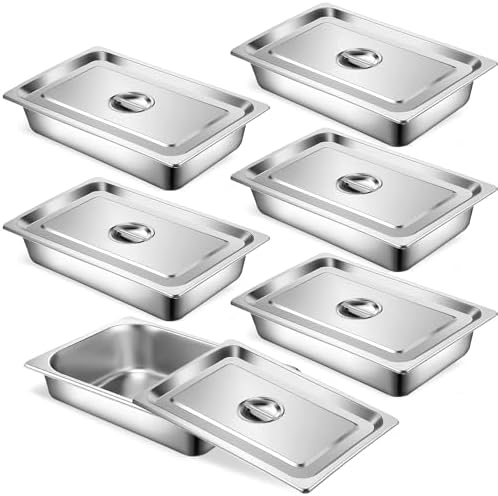 6 Set Hotel Pans Full Size 2.5" Deep Stainless Steel Steam Table Pan w/Lids by TSUBOR