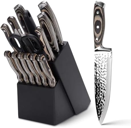 15 Pieces Kitchen Knife Set with Block and Sharpener Gray by Vvwgkpk