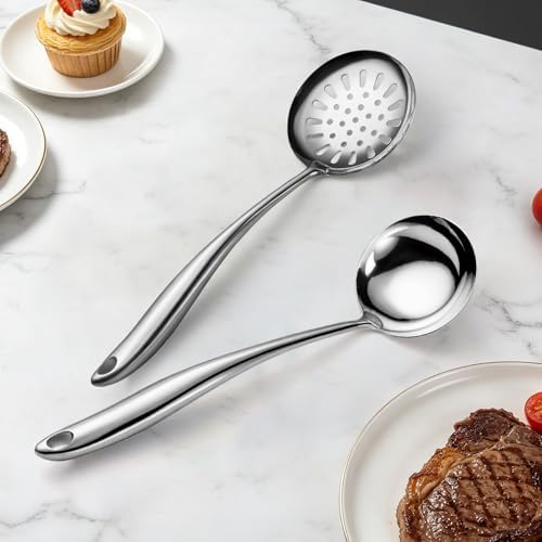 304 Wok Spoon Stainless Steel for 304 Stainless Steel Serving Utensilsr, 2 PCS Long Large Metal Cooking Utensil Tools Set with Slotted Spoon and Soup Ladle - Image 6