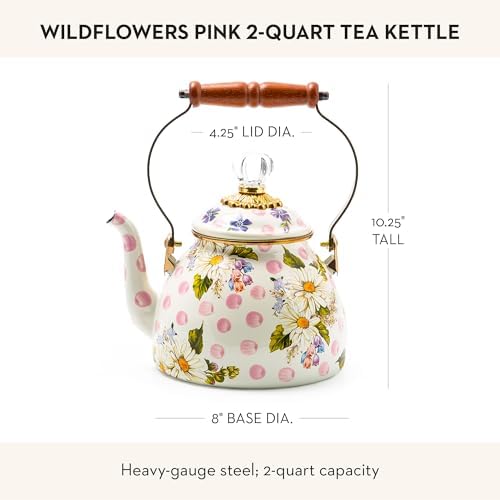 MACKENZIE-CHILDS Tea Kettle, 2 Quarts, Pink Wildflowers - Image 4