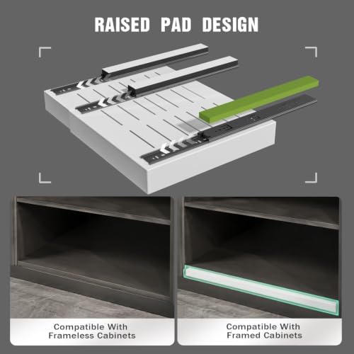 Seinloes 4 Pack Expandable Pull Out Cabinet Organizer 21"Deep With Raising Pad for Framed Cabinets,Upgrade 3 Slide Rails Slide Out Drawers,No Drill Roll Out Shelves,Adjustable Width 12.1"-20.4" White - Image 6