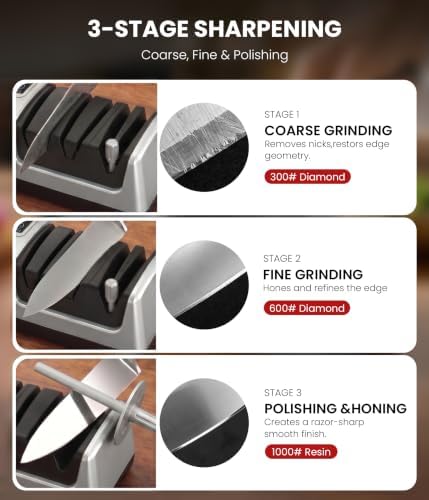 Newise Electric Knife Sharpener for Kitchen Knives, 3-Stage, Silver - Image 4