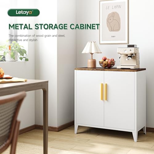 Letaya Metal Storage Cabinet with Doors, Small Kitchen Office Credenza - Image 4