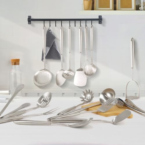 18/10 Stainlss Steel Cooking Utensils Set, 16 Pcs Long Stainless Steel Utensils Set, Metal Utensils Set with Spatula, Spoon, Ladle, Skimmer, Dishwasher Safe - Image 5