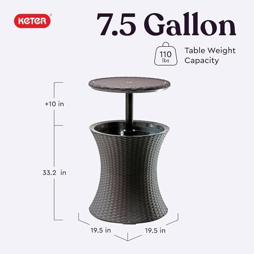 Keter Pacific Cool Bar Outdoor Patio Furniture and Hot Tub Side Table with 7.5 Gallon Beer and Wine Cooler, Espresso Brown - Image 3