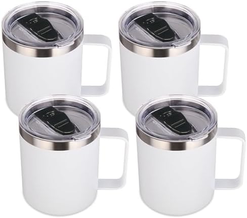 Volhoply 14oz Insulated Stainless Steel Coffee Mug with Lid Bulk 4 Pack,Not Suitable for Sublimation,Double Wall Vacuum Travel Coffee Cup with Handle, Reusable Metal Camping Mugs Keep Cold(White,4) by LiveFully%EF%BC%8CDrinkFreely%E2%80%94KeepGoingwithVolhoply%EF%BC%81