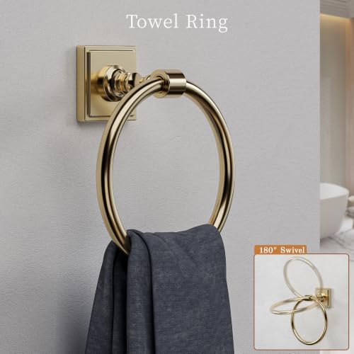 VEHCIL Champagne Bronze Bathroom Accessories Set, 5 Piece Bathroom Hardware Set with SUS304 Stainless Steel 24 Inch Towel Bar, Towel Ring, Toilet Paper Holder & Wall Hooks, Bathroom Towel Rack Set - Image 5