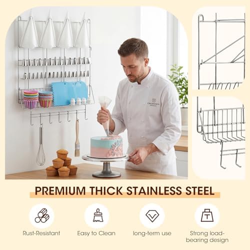 Gisafai Piping Bag Organizer Rack, Wall-Mounted Stainless Steel, 20 x 24'' - Image 3