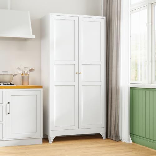 Letaya 72" H Metal Garage Storage Cabinets,White Tall Kitchen Pantry - Image 2