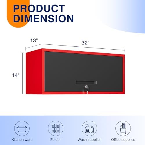 Yizosh Metal Wall Cabinet with Doors, Wall Mounted Storage Cabinet, Floating Tool Cabinet for Kitchen, Basement, Warehouse (Red Black, 13.7" H) - Image 3