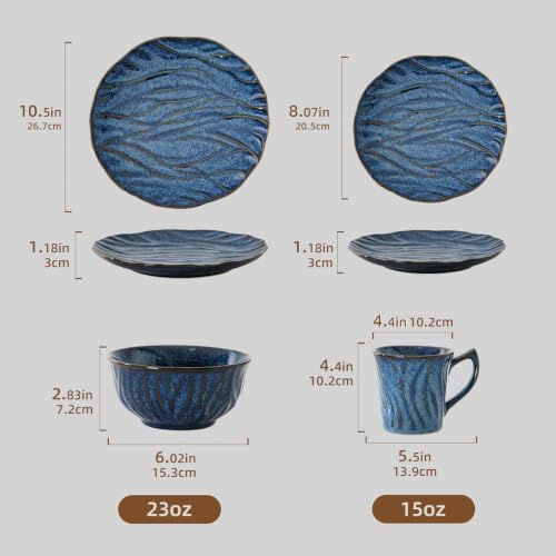 Ceramic Dinnerware Sets for 4, 16 pcs Plates and Bowls Sets, Reactive Glaze Ceramic Dish Set, Scratch Resistant, Microwave & Dishwasher Safe, Highly Chip and Crack Resistant Dishware sets, Ocean Blue - Image 5