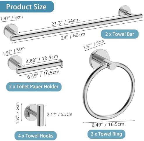 Newfun 10-Pieces Polished Chrome Bathroom Hardware Set 24 Inch - Image 2
