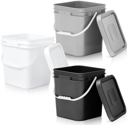 Mumufy 3 Pcs 3.5 Gallon Square Food Grade Bucket with Lid, Black,Gray,White by Mumufy