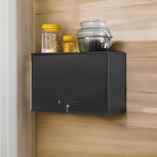 Yizosh Metal Garage Wall Cabinet with Doors and Shelves, Wall Mounted Metal Storage Cabinet, Floating Garage Tool Cabinet for Garage, Basement, Kitchen, Warehouse (Black, 21.6" H) - Image 6