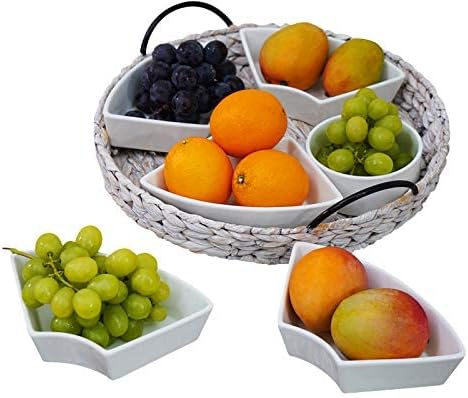 Ceramic Serving Trays, RANDEFURN Serving Platters with 6 Removable Dishes, Serving Tray for Parties, Food Tray 15.5 x 15.5 Inches, Perfect for or Chips,Whitewash - Image 2