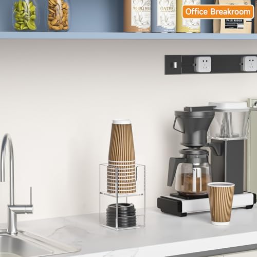 Beego 2-Compartment Cup Holder for Countertop - 2-Tier Clear Acrylic Cup Dispenser Coffee Station Paper Cup and Lid Organizer Condiment Storage for Restaurant Breakroom Kitchen Bar Accessories - Image 3