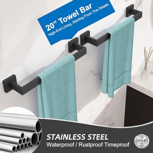 Towel Bar 2 Pack for Bathroom 20 Inch Matte Black Towel Holder 12/16/20/24/28/32/36 Inch Stainless Steel SUS304 Rustproof Towel Rack Modern Square Towel Rod for Bathroom Wall (2, Matte Black, 20 Inch) - Image 3
