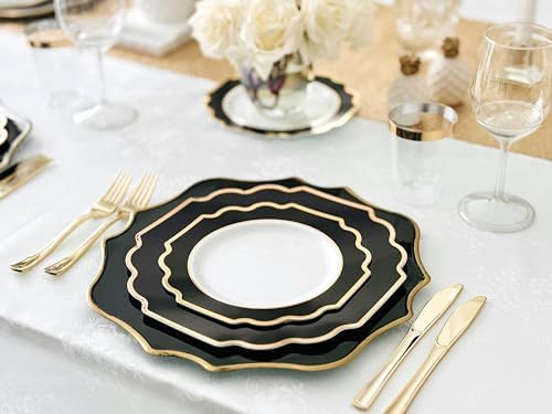 OCCASIONS Disposable Plastic Plates for 120 Guests (Imperial Black & Gold) - Image 2