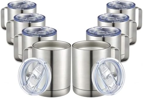 MEWAY 12oz Coffee Mug With Handle 8 Pack Bulk,Stainless Steel Insulated Travel Tumblers With Sliding Lid,Double Wall Vacuum Camping Cup for Hot & Cold Drinks Tea (Sliver,Set of 8) by MEWAY