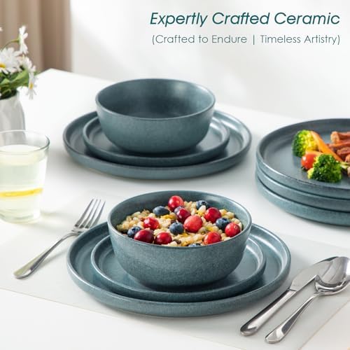 vancasso Plates and Bowls Sets, 24 Pieces Stoneware Dinnerware Set for 8, Ceramic Dish Set for Kitchen, Microwave and Dishwasher Safe, Smoky Teal, Series ZERMATT - Image 5