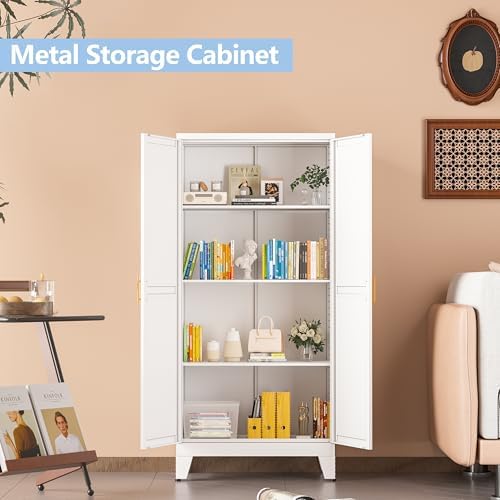 White Kitchen Pantry Cabinets, 48" Metal Storage Cabinet for Office - Image 4