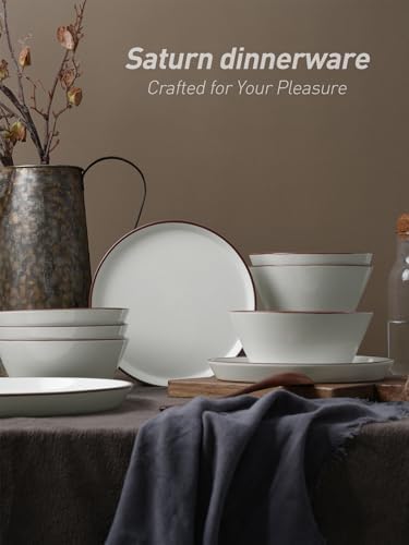 Famiware Saturn Stoneware Dinnerware Sets for 4, Speckled Plates and Bowls - Image 4
