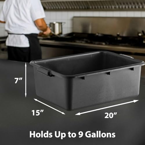 3-Pack 20" x 15" x 7" Commercial Bus Tub/Bus Box - 9 Gallons without Lid - Stackable Dish Storage Boxes for Home Kitchen, Pantry, or Garage Organization – Heavy-Duty and Freezer-Safe - Black - Image 2