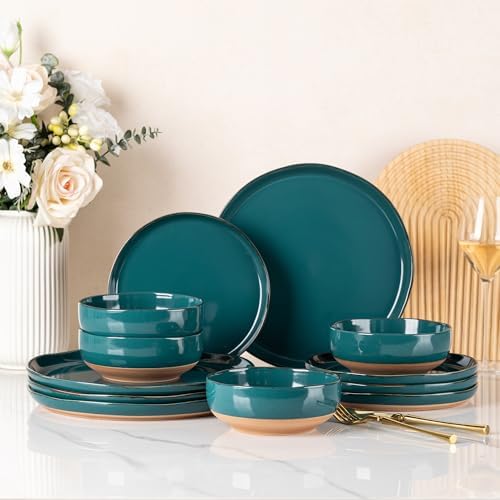 AmorArc Dinnerware Sets for 4, 12 Pieces Ceramic Plates and Bowls Set by AmorArc