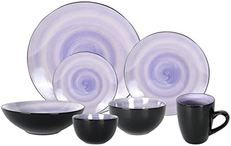 HomeVss, Stoneware Sonoma Dinnerware Set, Black + Speckled Spin Wash (56pc Set, Mix Cobalt, Mocha, Rose, Spice) - Image 7