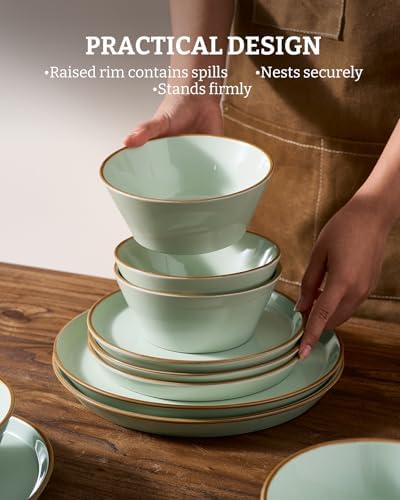 Famiware Saturn Stoneware Dishes Dinnerware Set for 8, Rimmed Plates, Bowls - Image 6