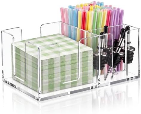 Mifoci Acrylic Bar Caddy, Clear Napkin & Straw Holder Organizer by Mifoci