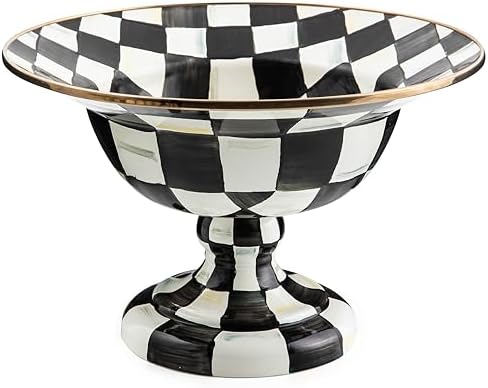MACKENZIE-CHILDS Enamel Compote, Large, Black-and-White Courtly Check by Unknown